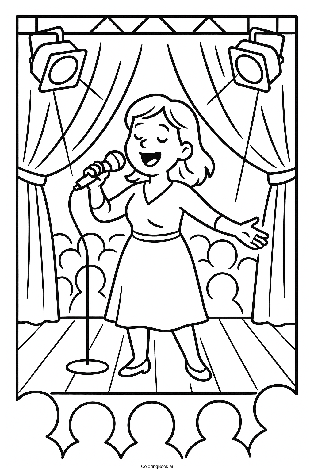  무대 위에서 노래하는 엄마 색칠공부 페이지 