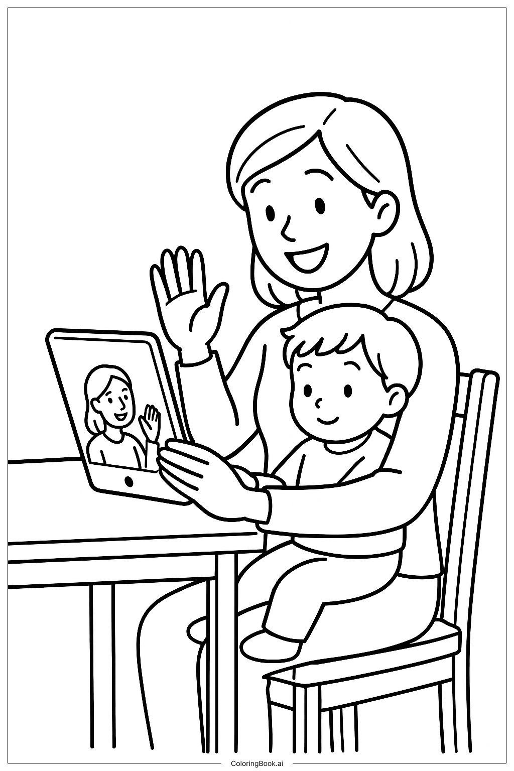  Página para colorear de Mamá en videollamada 