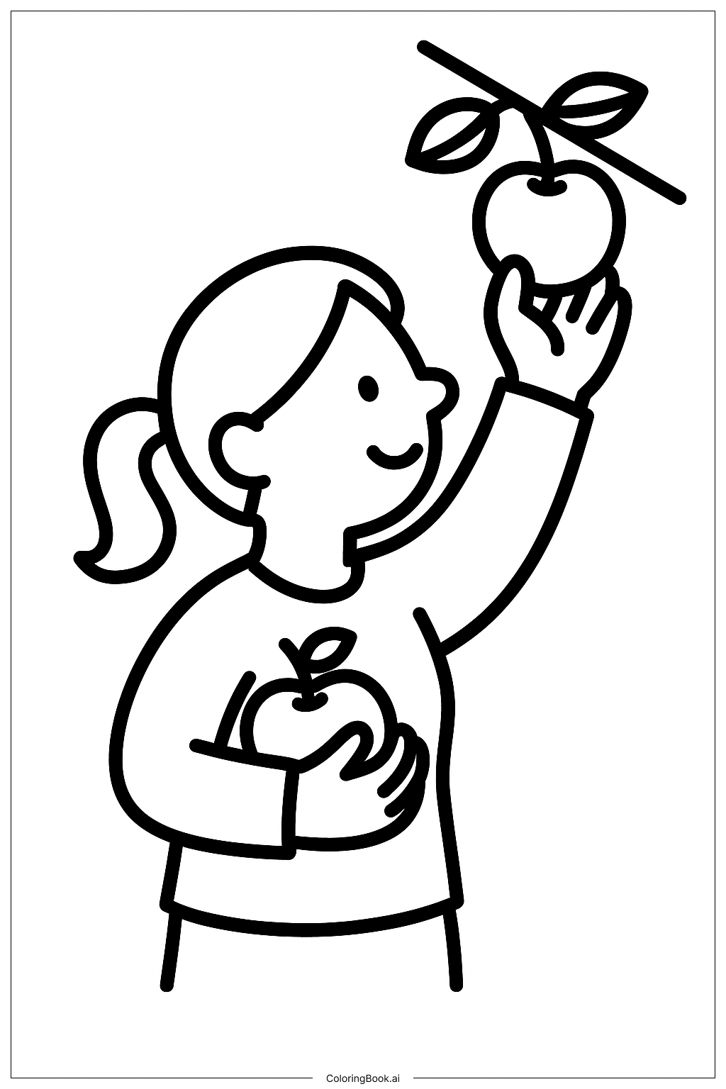 Página para colorear de Mamá recogiendo manzanas