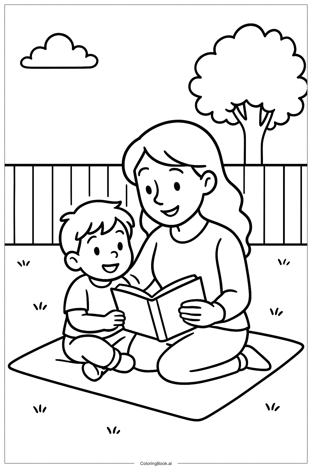 媽媽唸書給孩子聽著色頁