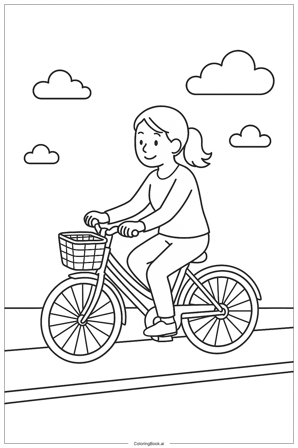 Mom Riding Bicycle Coloring Page