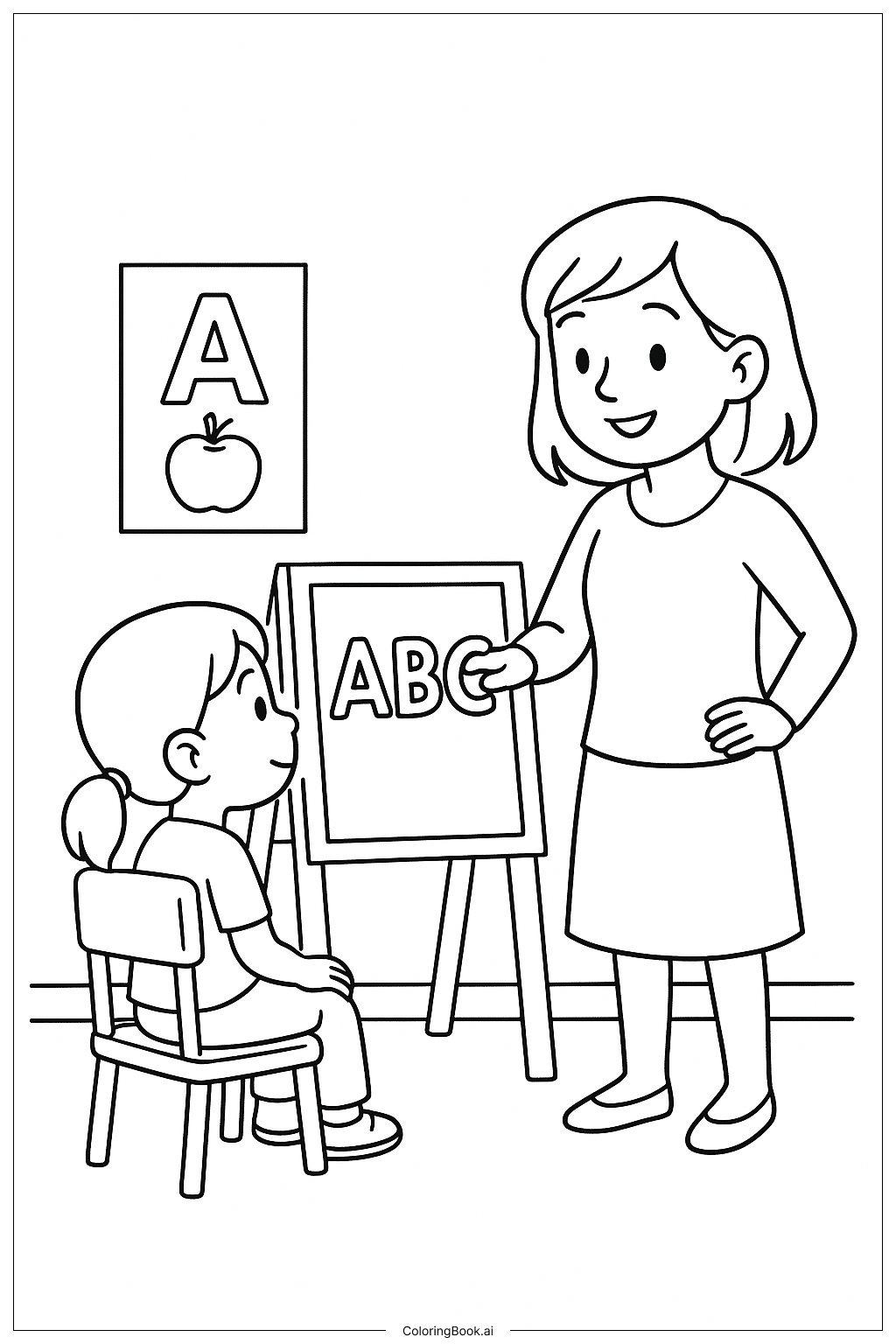 Mom Teaching Alphabet Coloring Page