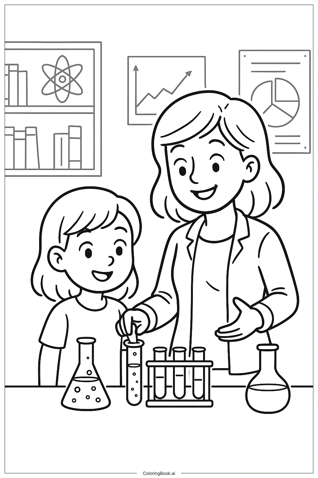お母さんが教える科学実験の塗り絵ページ