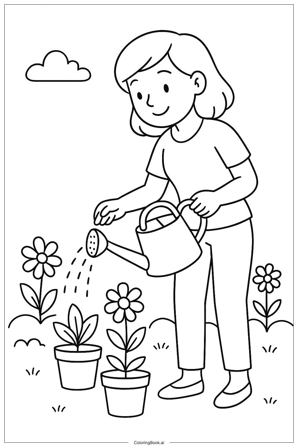 Mom Watering Garden Coloring Page