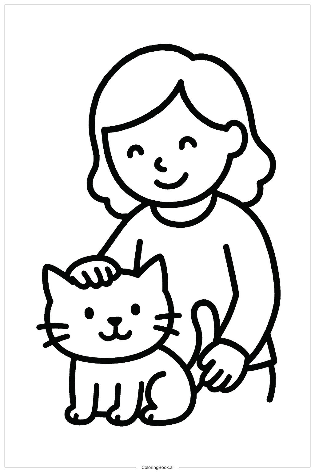 Mom With Cat Coloring Page