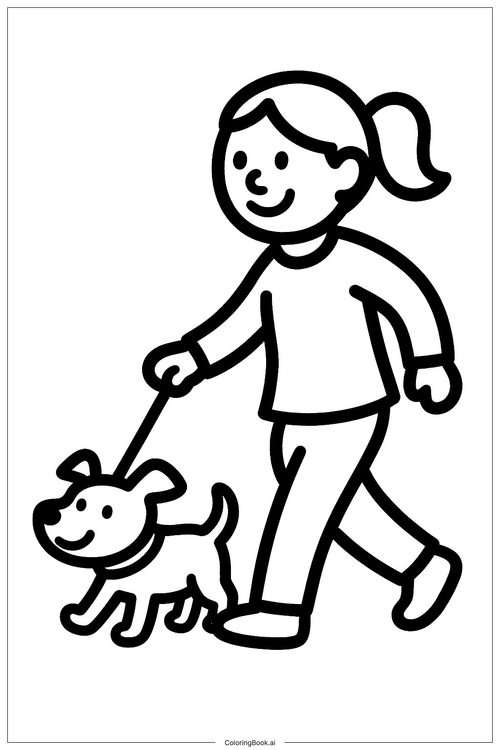  带狗的妈妈填色页 