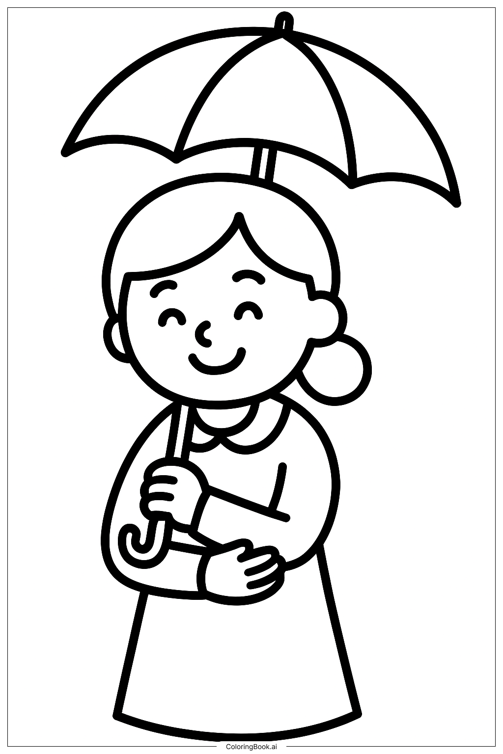 Mom With Umbrella Coloring Page