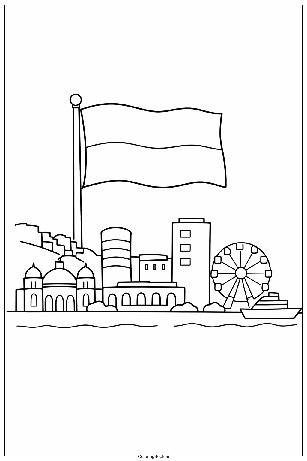  Trang tô màu Cờ Monaco Trên Đường Chân Trời Thành Phố 