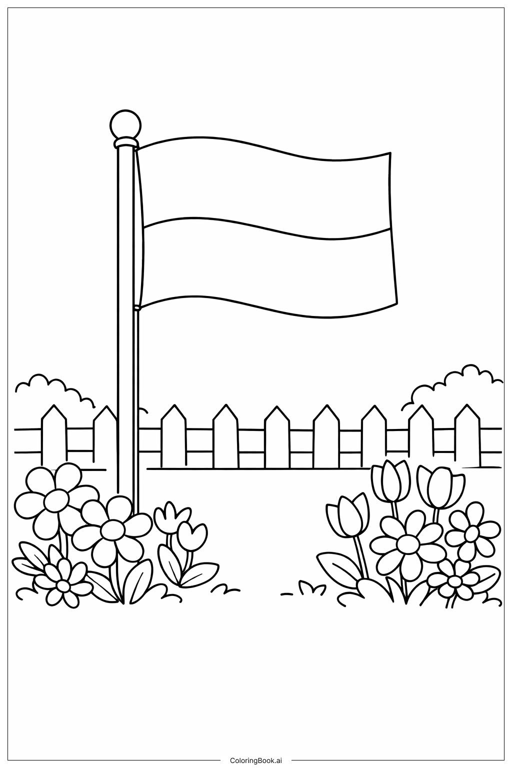  Monaco-Flagge am Mast im Garten Ausmalseite 