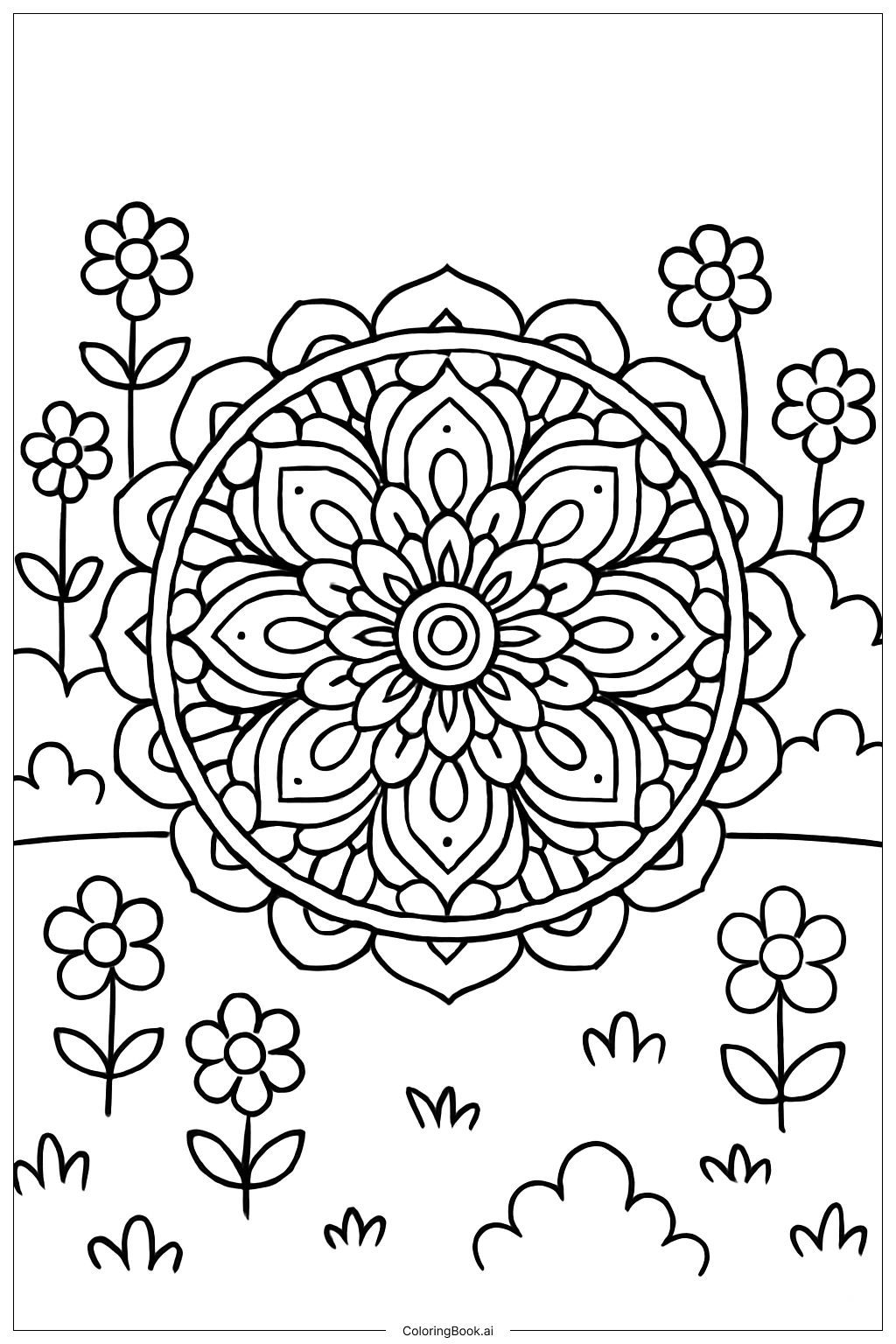 Page de coloriage Scène de Jardin Mandala du Lundi