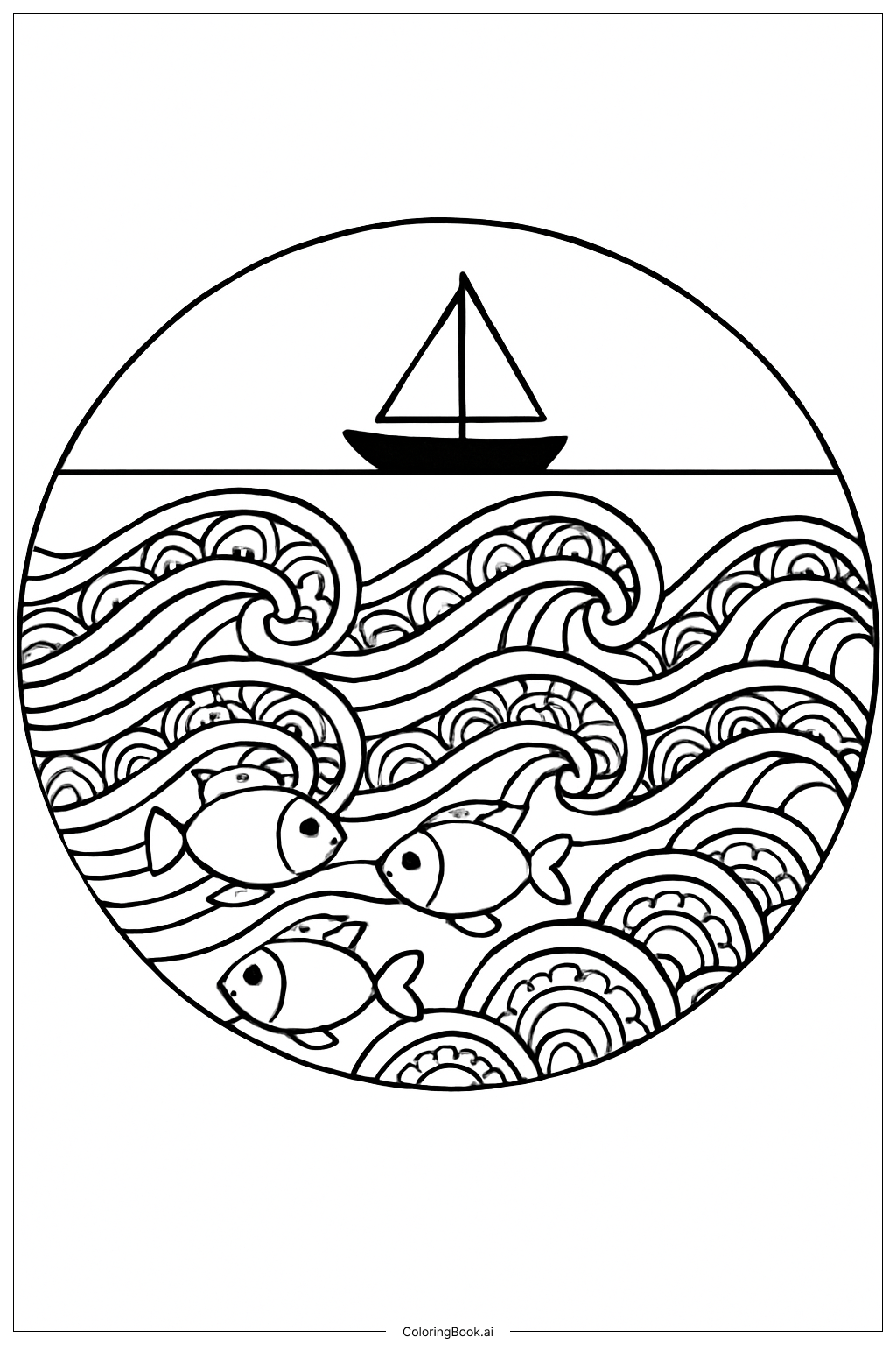 Page de coloriage Lundi Mandala Vagues d'Océan