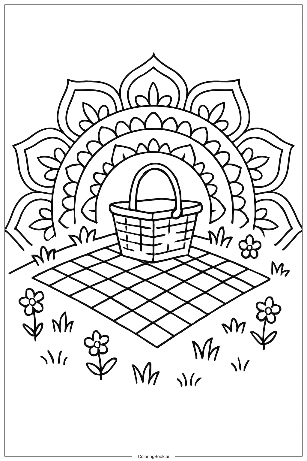 Page de coloriage Couverture de pique-nique Mandala du lundi