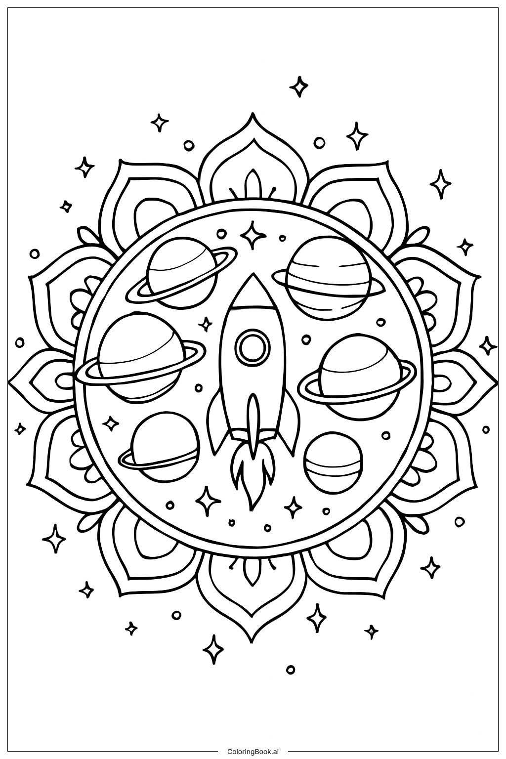 Page de coloriage Orbital Mandala Spatiale du Lundi