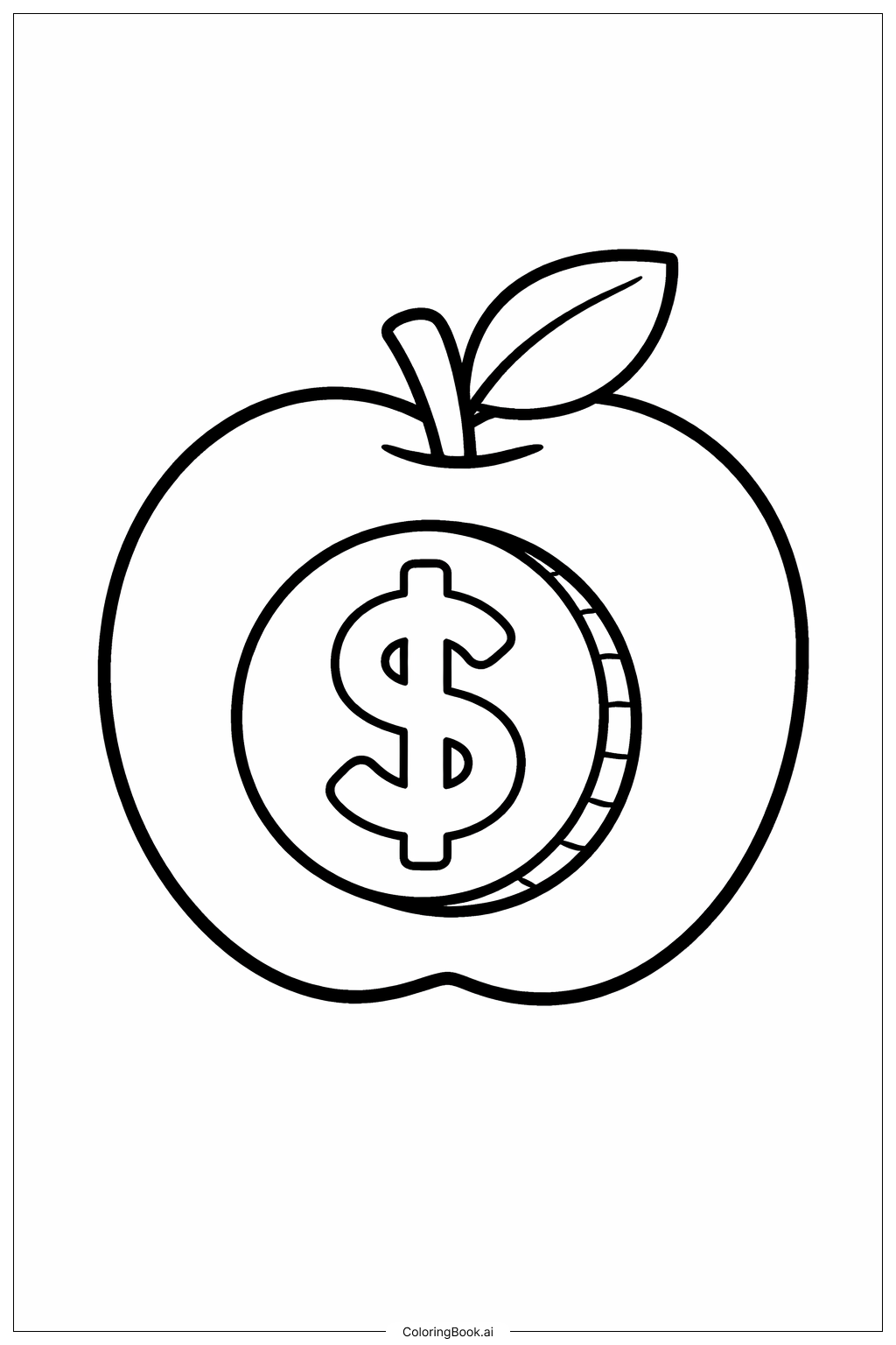  钱苹果硬币填色页 