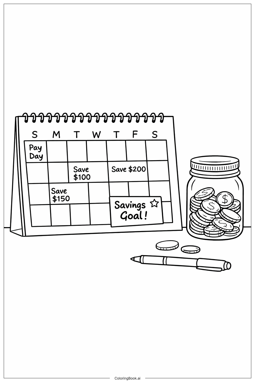 Geldkalender zum Sparen Ausmalseite