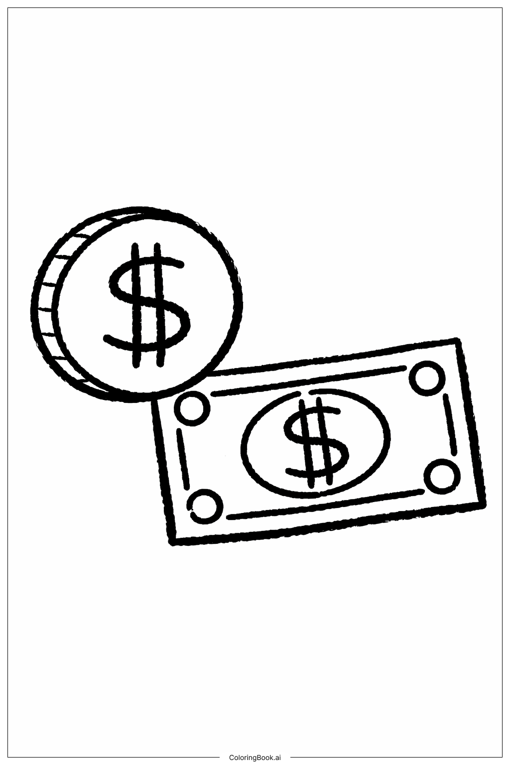 钱币蜡笔画填色页