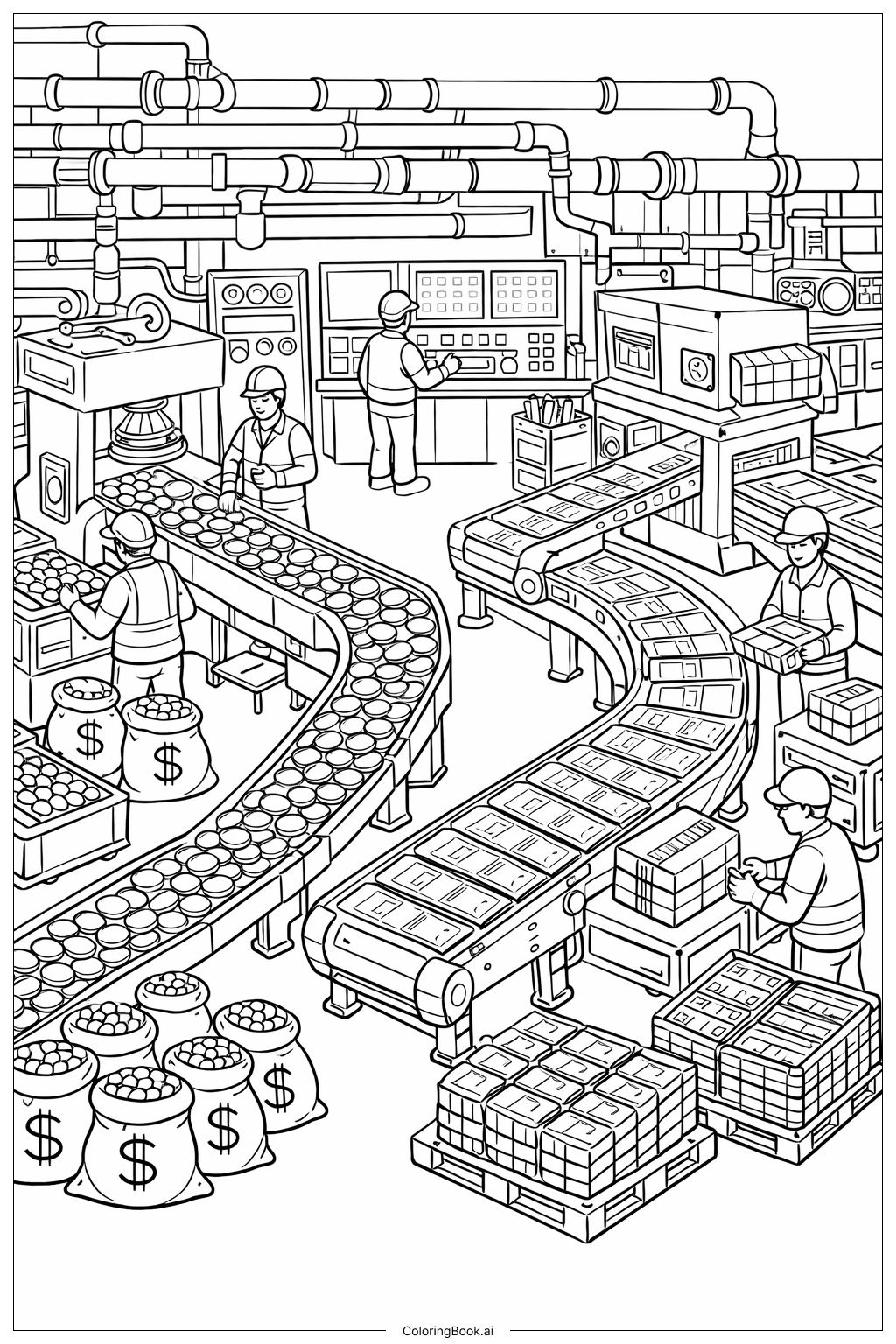 有機器的造鈔廠著色頁 