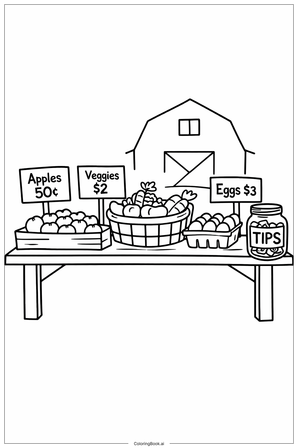  Página para colorir de Ganhos da Venda na Feira da Fazenda 