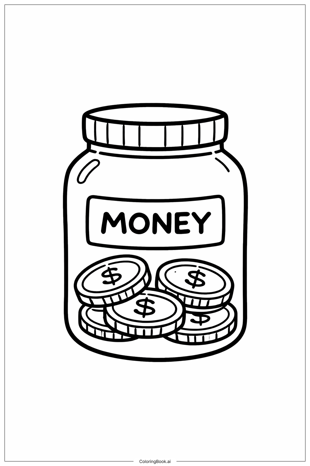  带标签的存钱罐填色页 