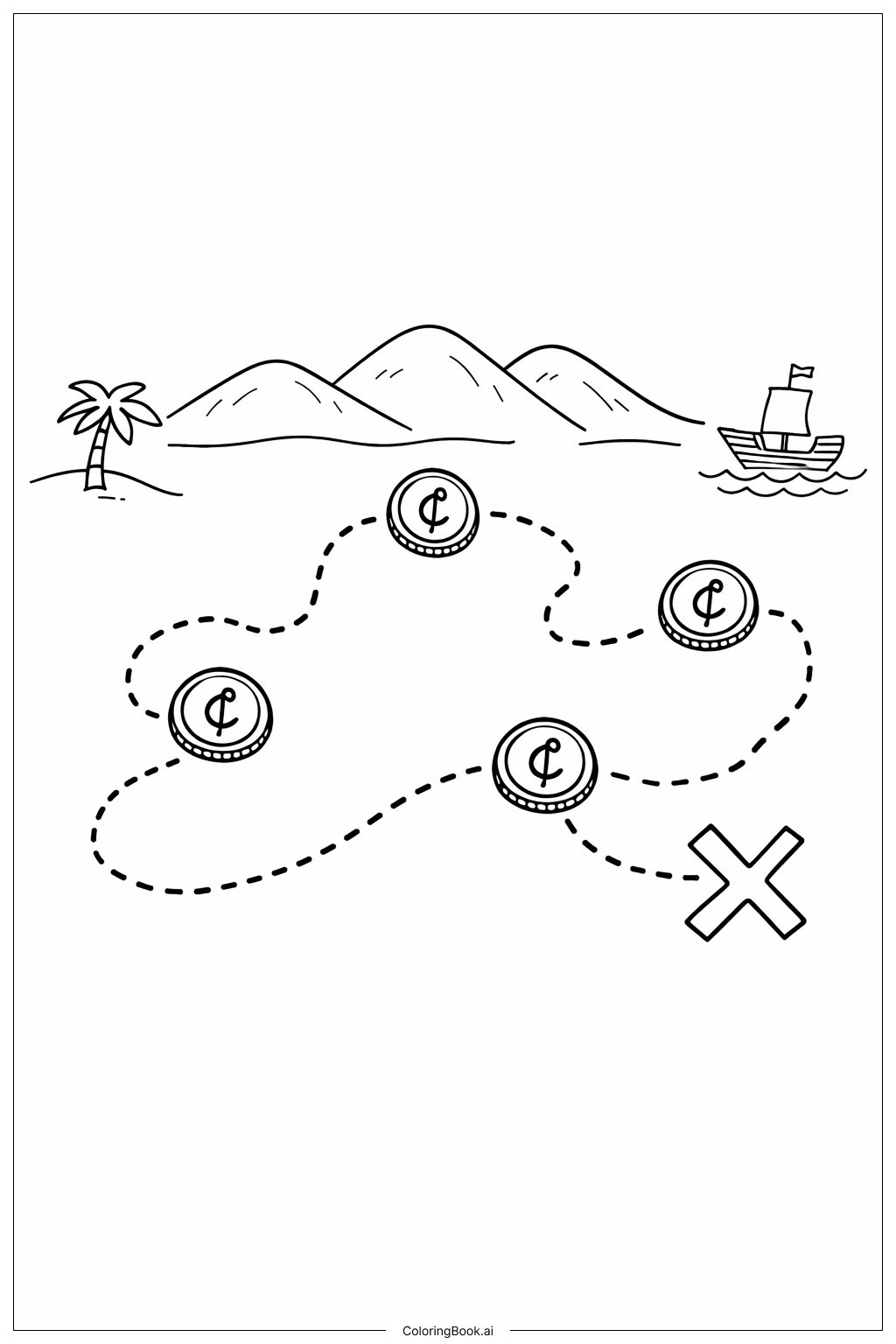 Trang tô màu Hành Trình Kho Báu Bản Đồ Tiền