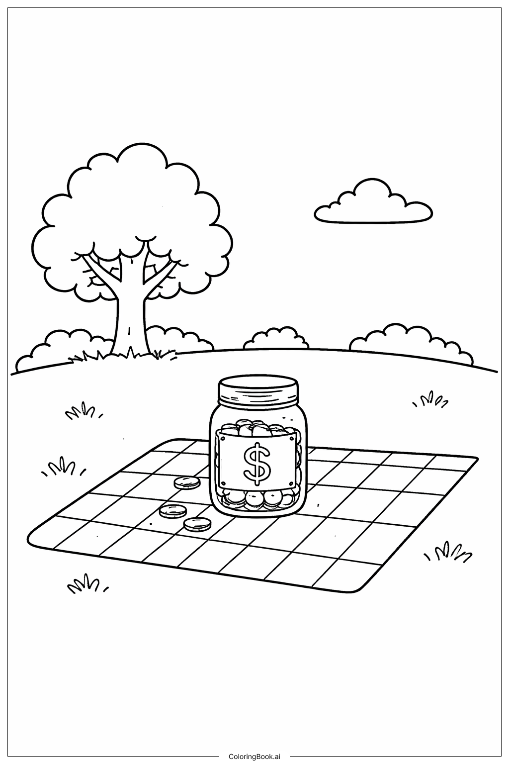  동전과 함께하는 머니 소풍 색칠공부 페이지 