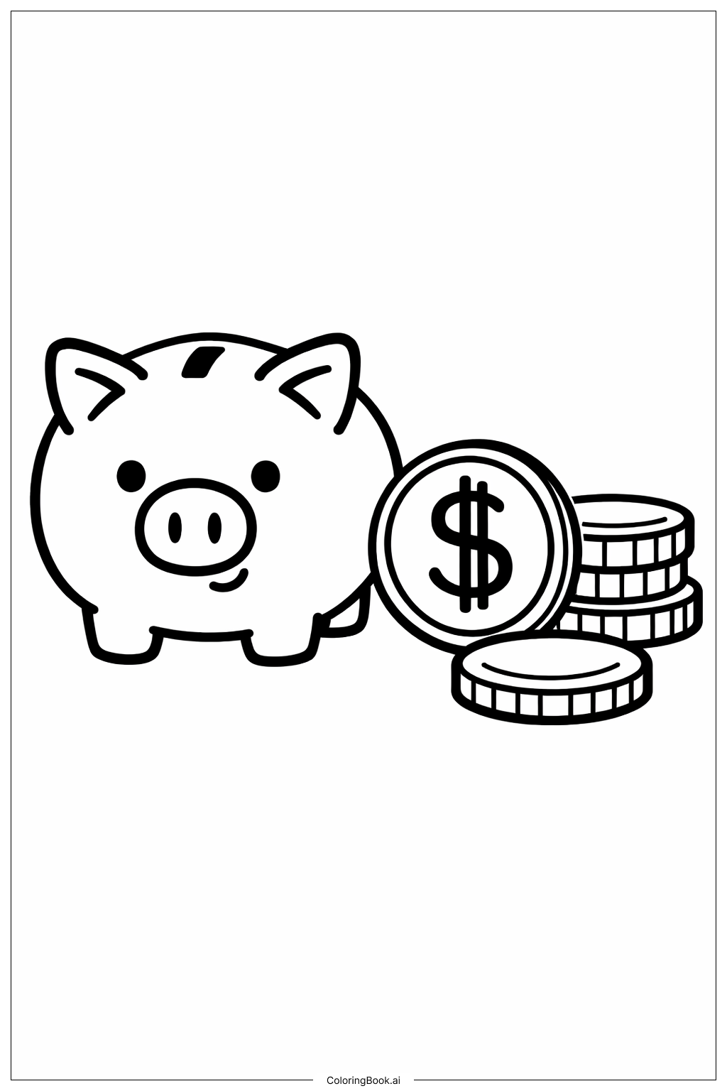  带金币的存钱猪填色页 