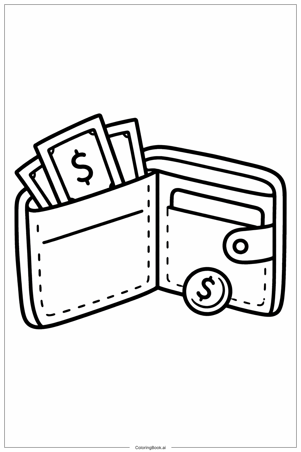  带钞票的钱包填色页 