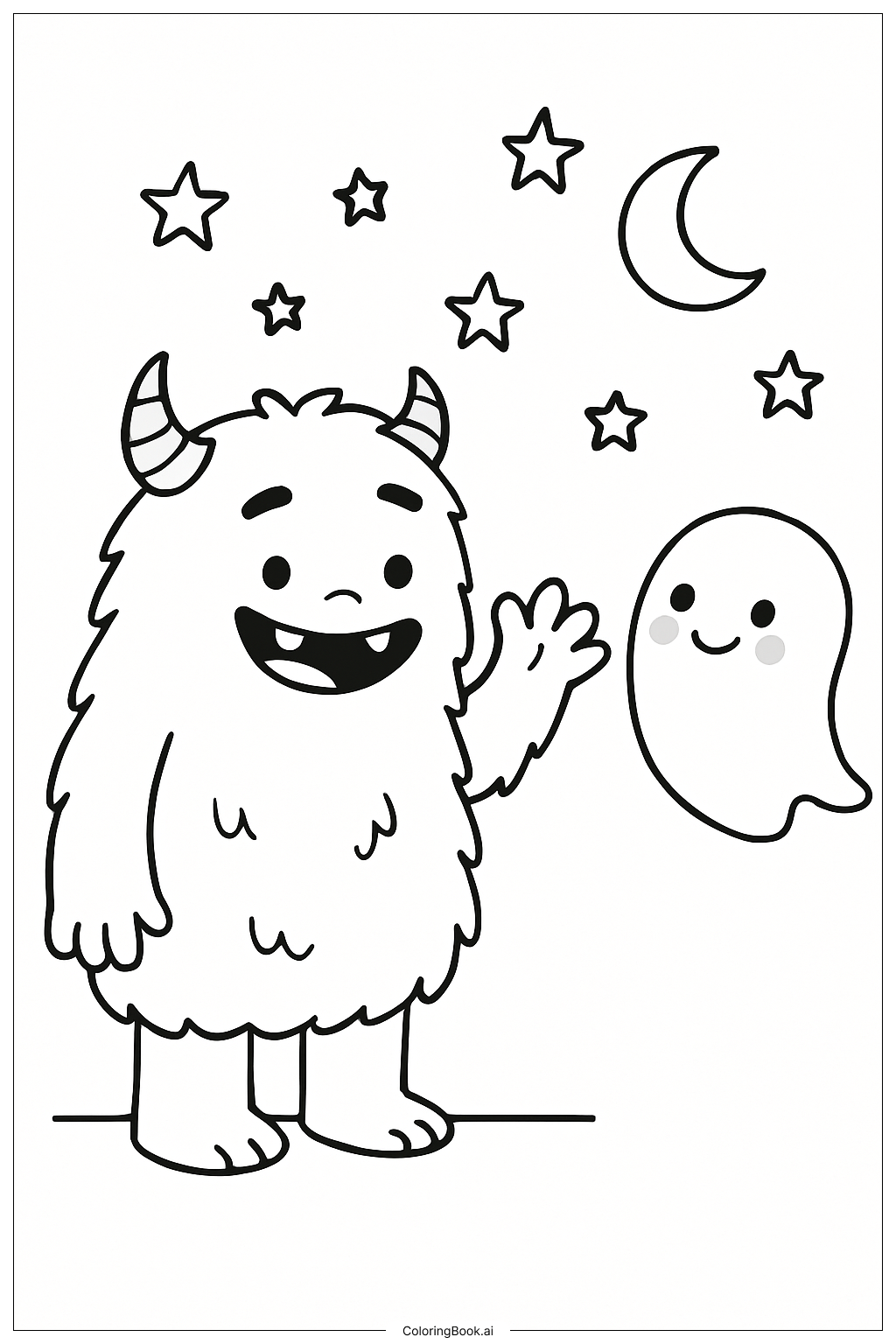  Monster and Friendly Ghost Coloring Page 