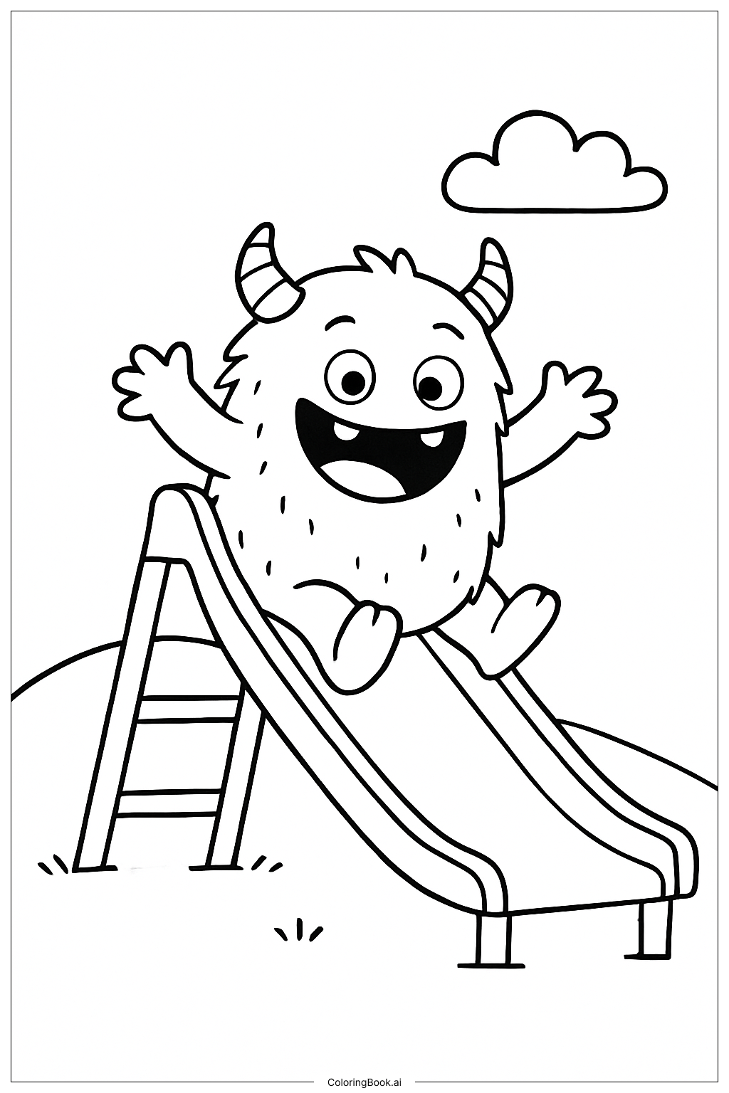  Monster at Play Slide Coloring Page 