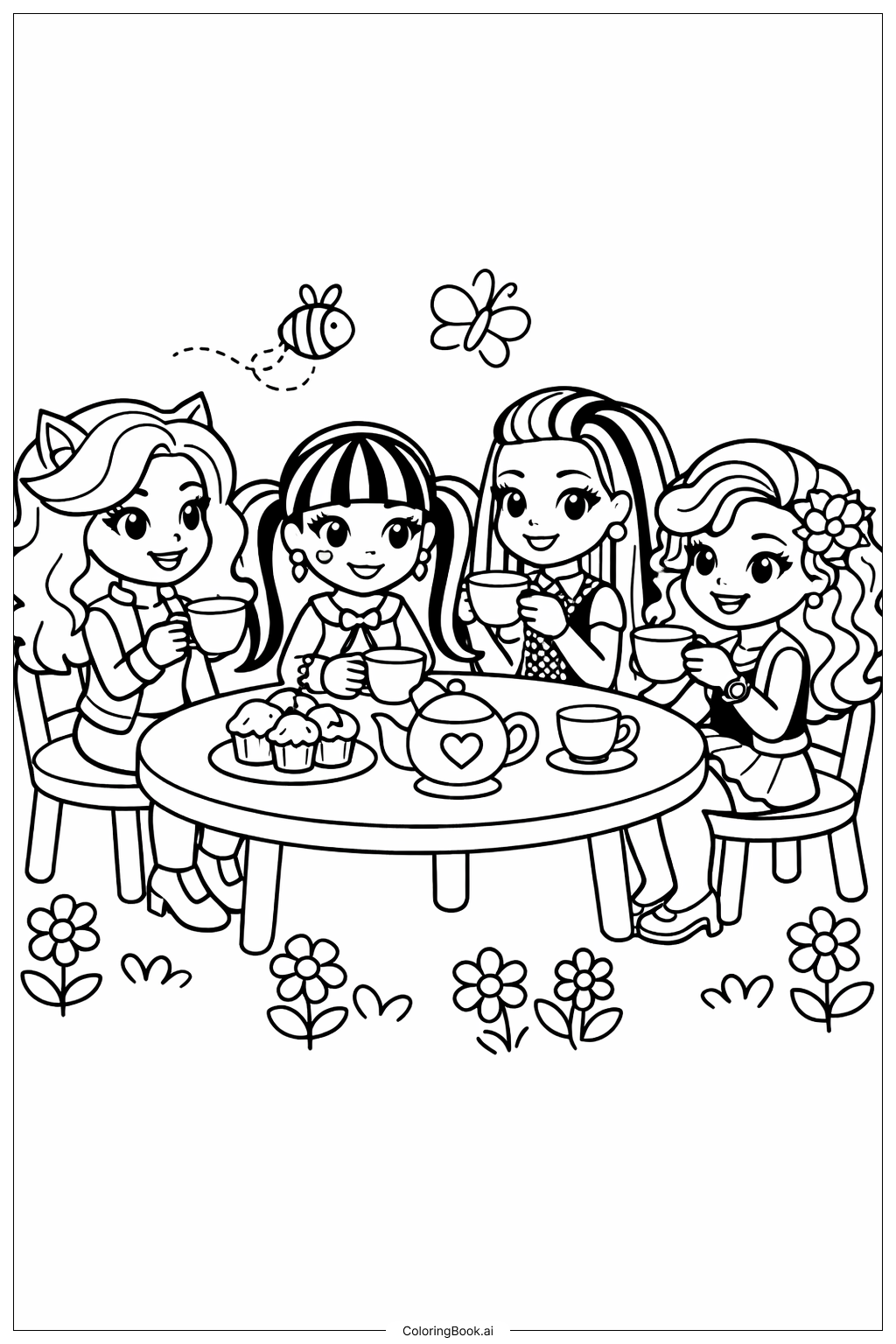  Página para colorir de Festa do Chá no Jardim Monster High 