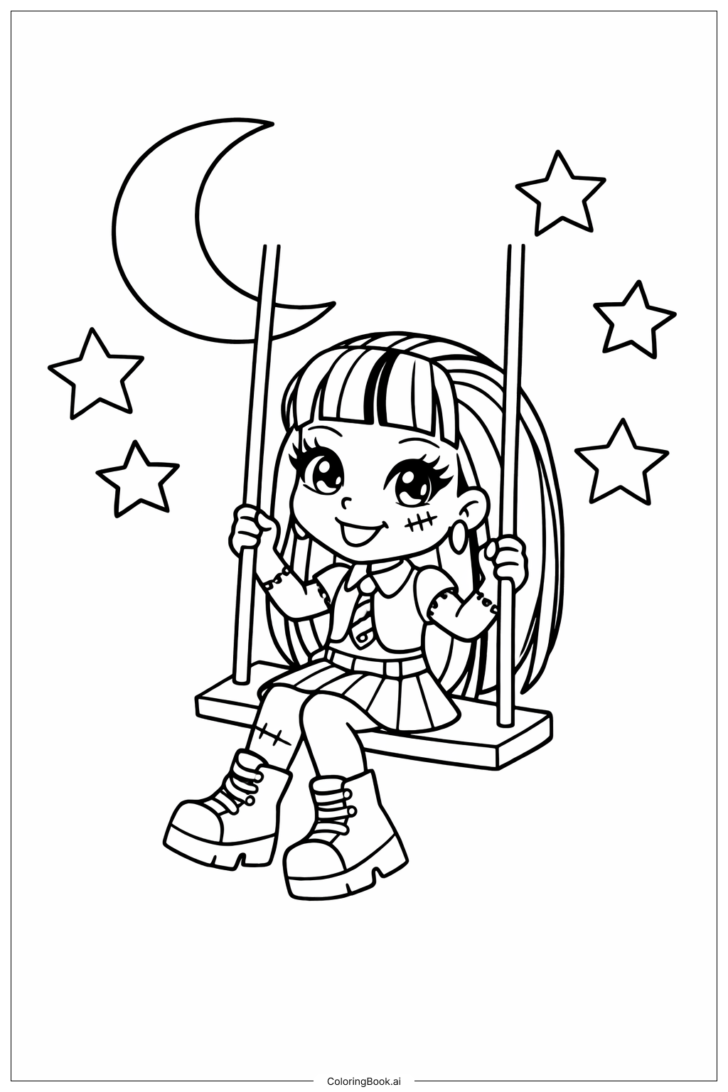 Página para colorir de Cena do Balanço ao Luar Monster High 