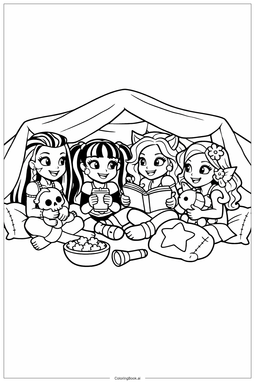  Trang tô màu Đại tiệc ngủ Monster High trong pháo đài gối 