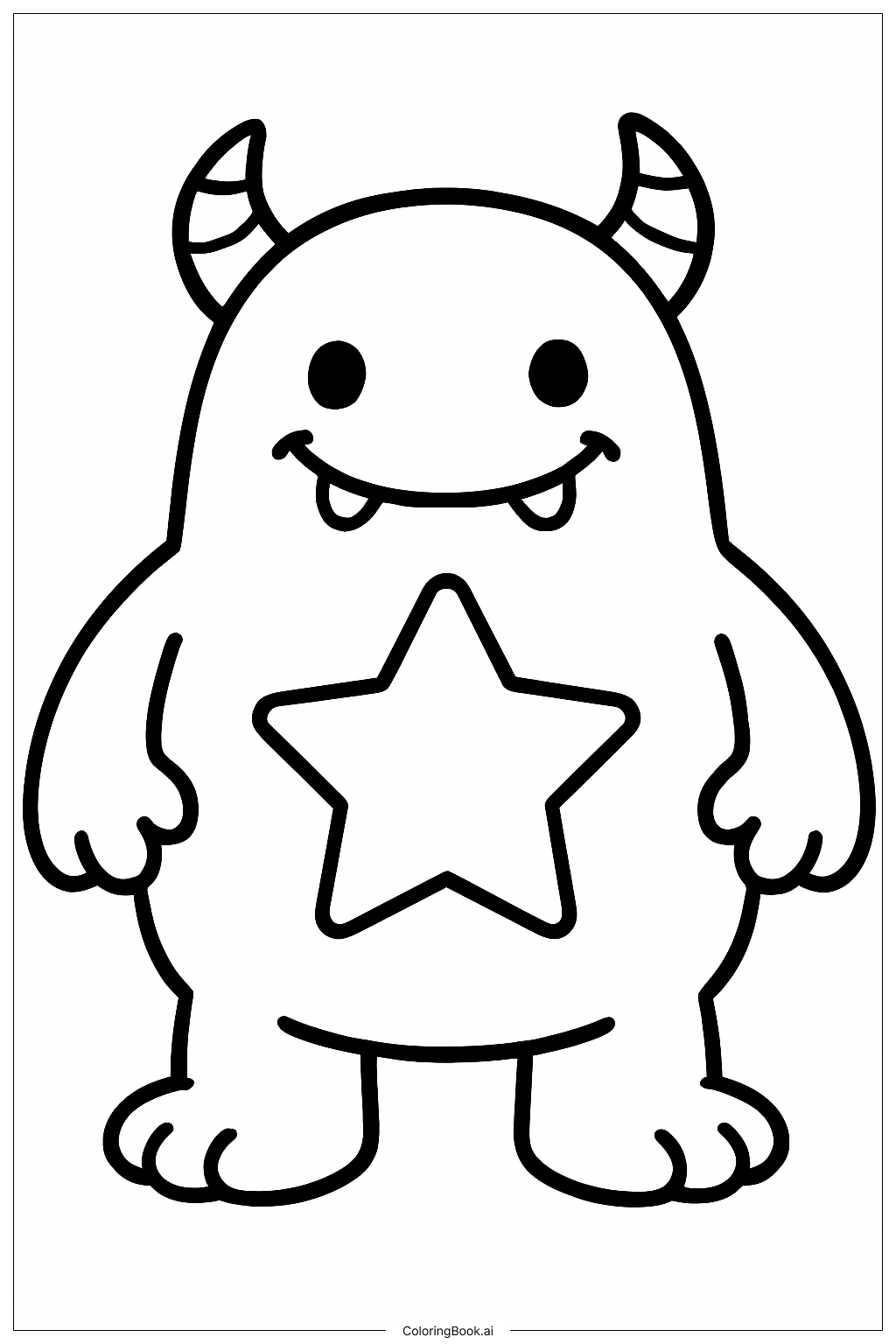  Monster with Star Belly Coloring Page 