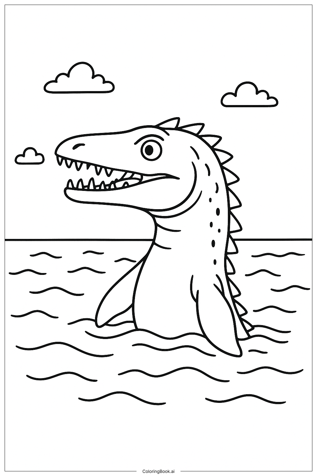  海鱷溫柔浪潮場景著色頁 