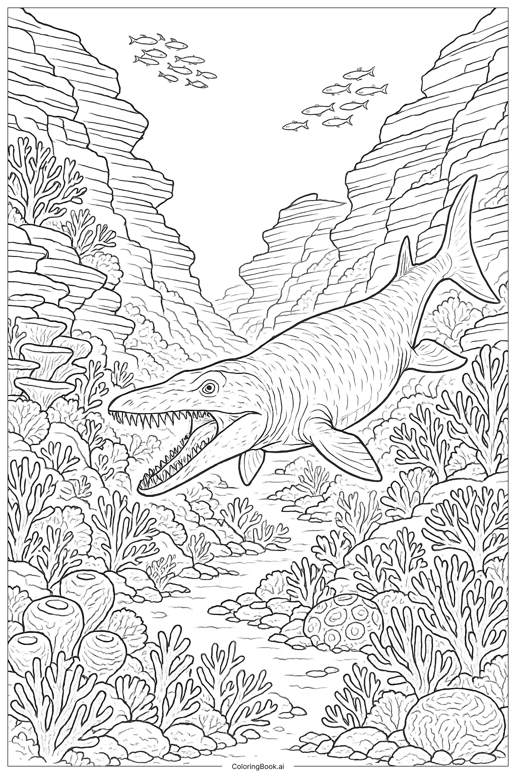  腔棘魚在珊瑚峽谷獵食著色頁 