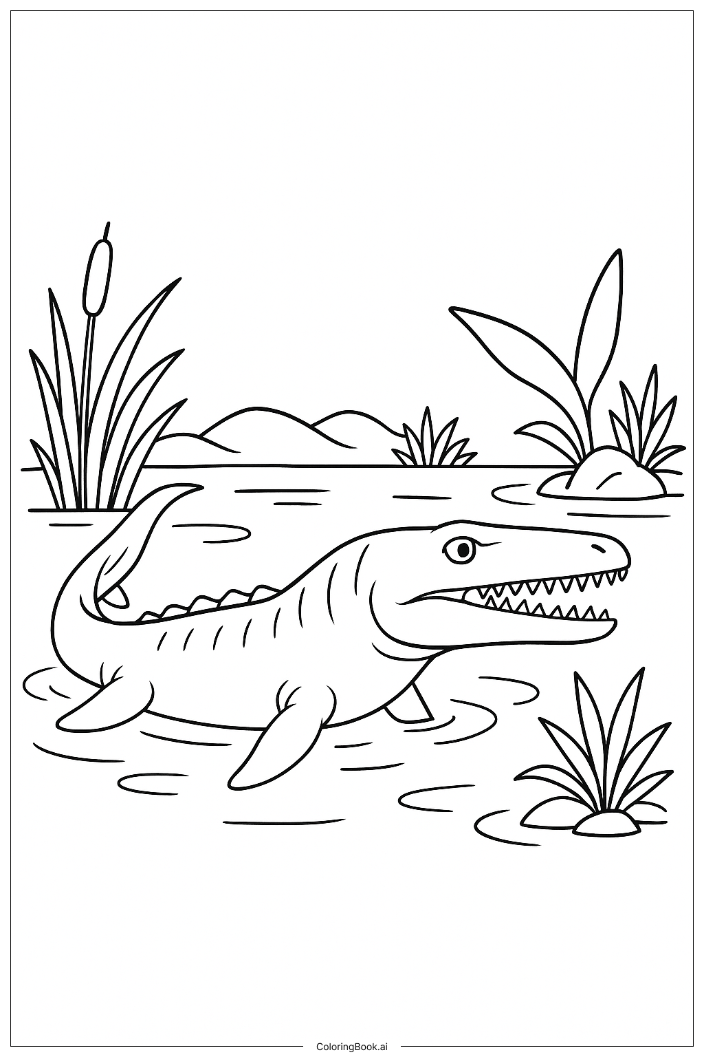 Trang tô màu Mosasaurus Trong Đầm Lầy