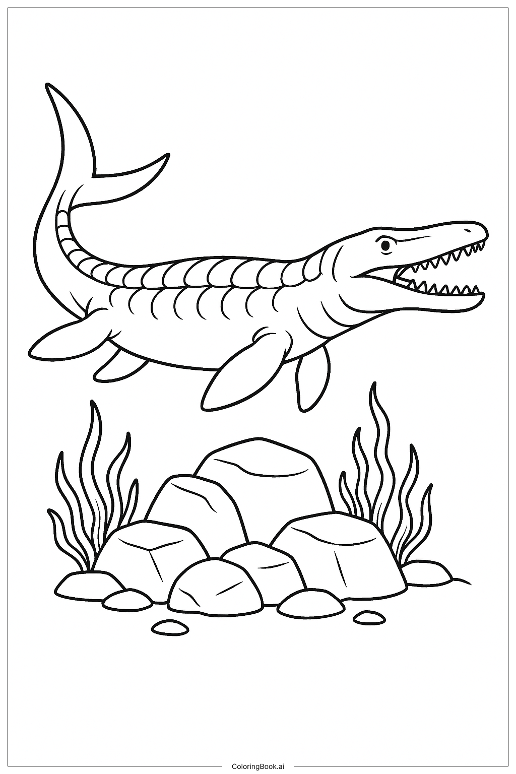  莫薩龍在岩礁上方游動著色頁 