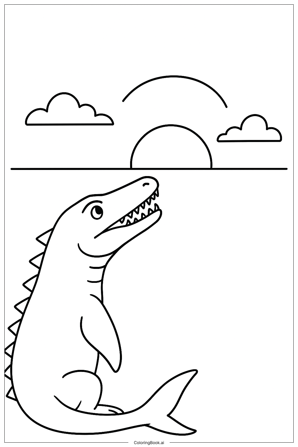  遇見落日的蛇頸龍著色頁 