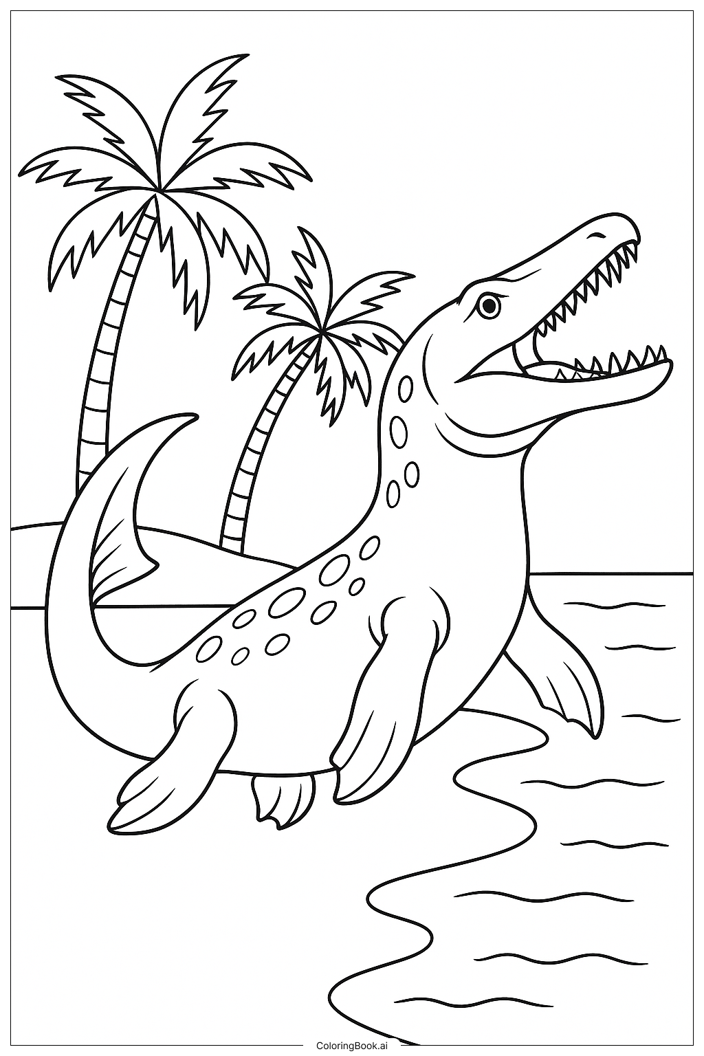  棘龍與棕櫚樹著色頁 