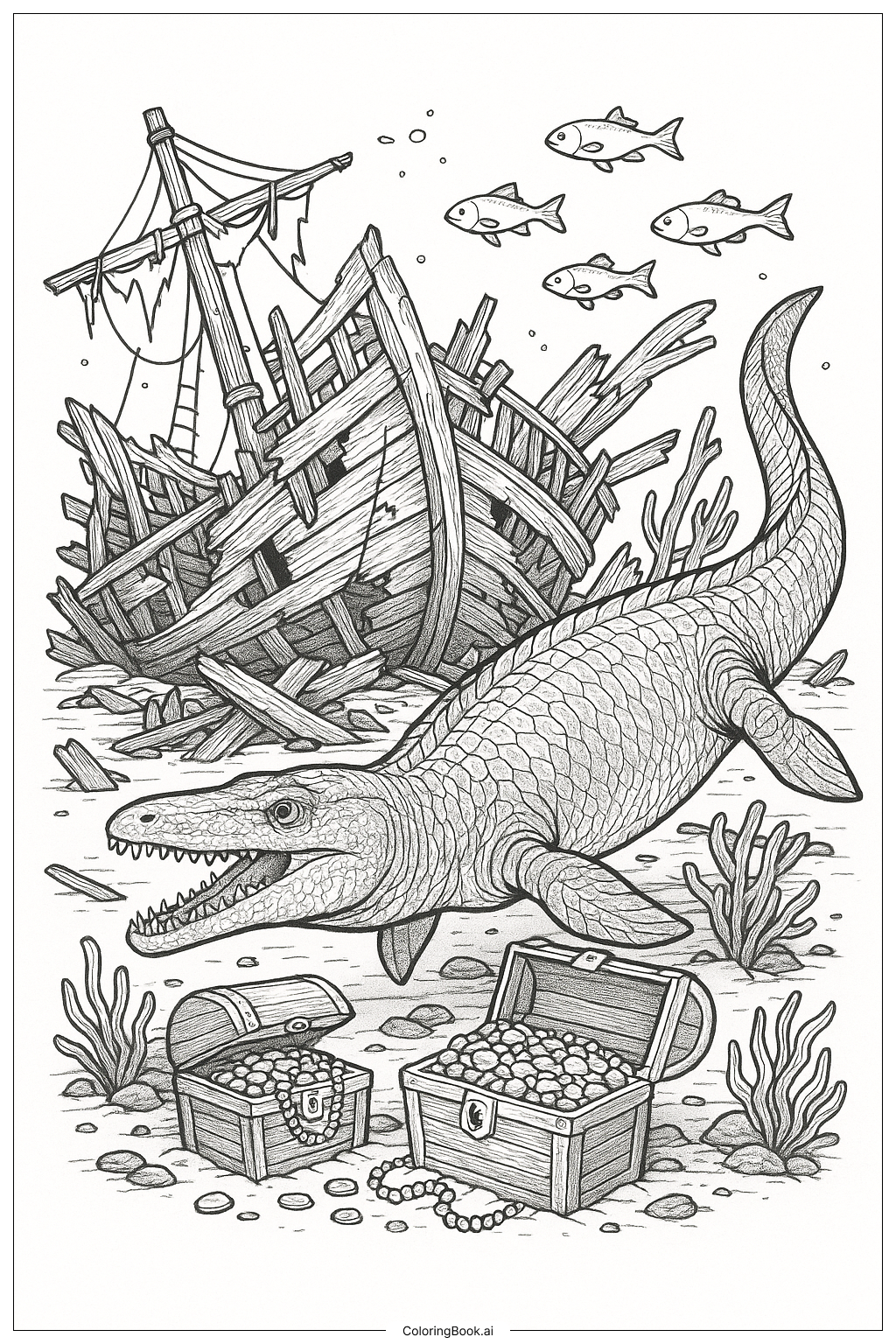  鱷龍與沉船遺跡著色頁 