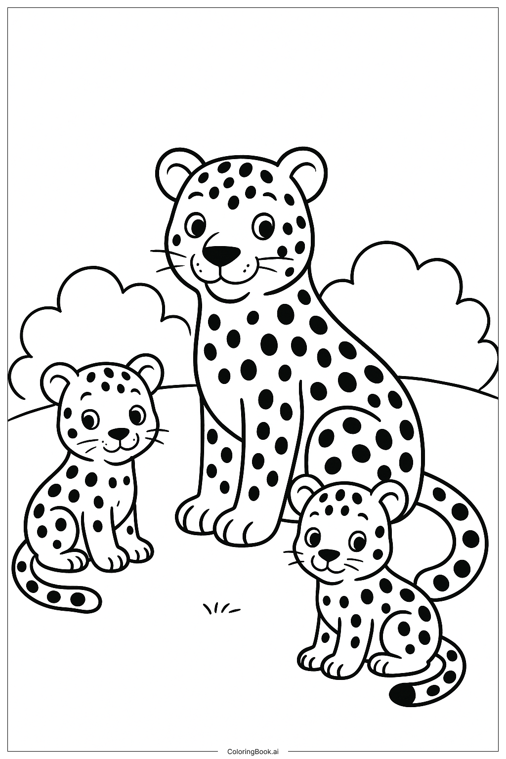  Página para colorir de Leopardo Mãe e Filhotes 