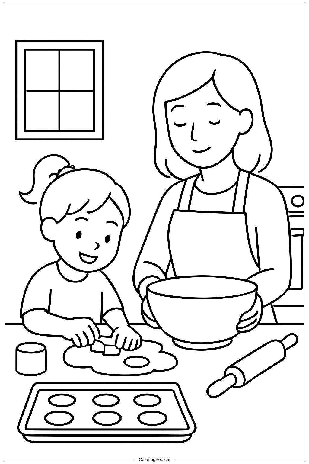 Mother's Day Baking Together Coloring Page