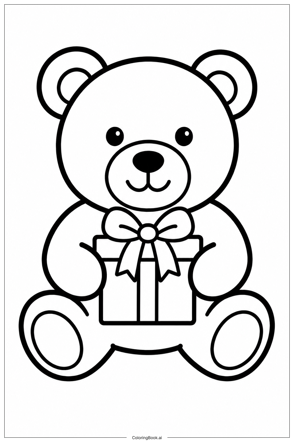  Mother's Day Card Cute Teddy Gift Coloring Page 
