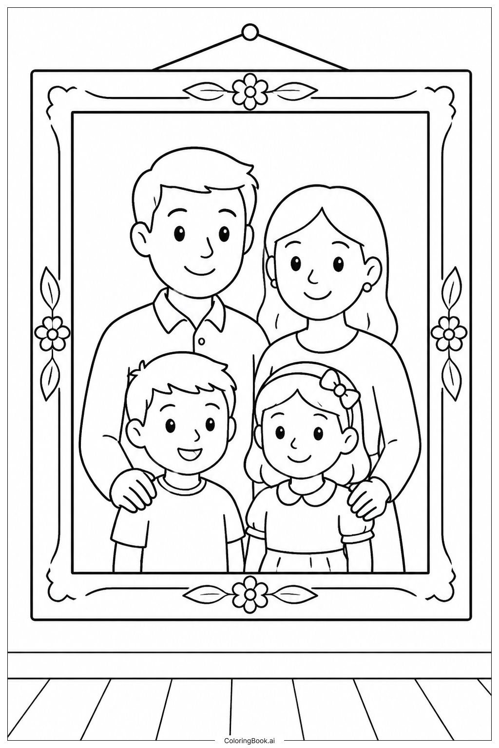  Página para colorir de Cartão do Dia da Mãe Moldura Retrato Familiar 