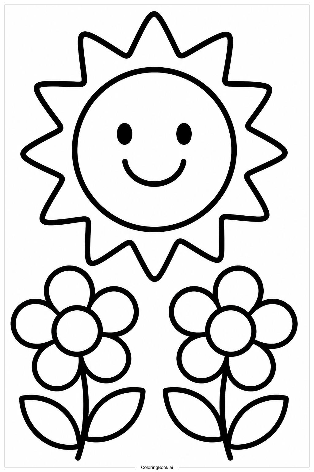  Página para colorir de Cartão do Dia das Mães Sol e Flores 