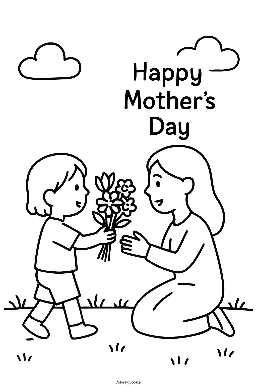 Mother's Day Flower Bouquet Scene Coloring Page