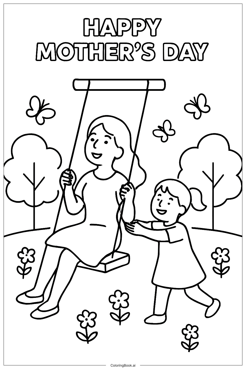 Mother's Day Garden Swing Coloring Page