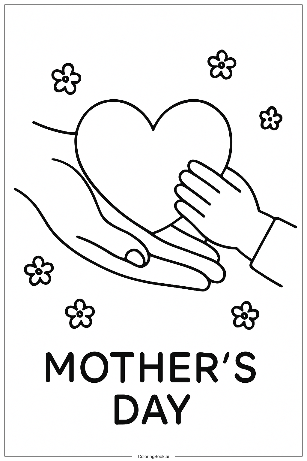 Mother's Day Hands Hold Heart Coloring Page