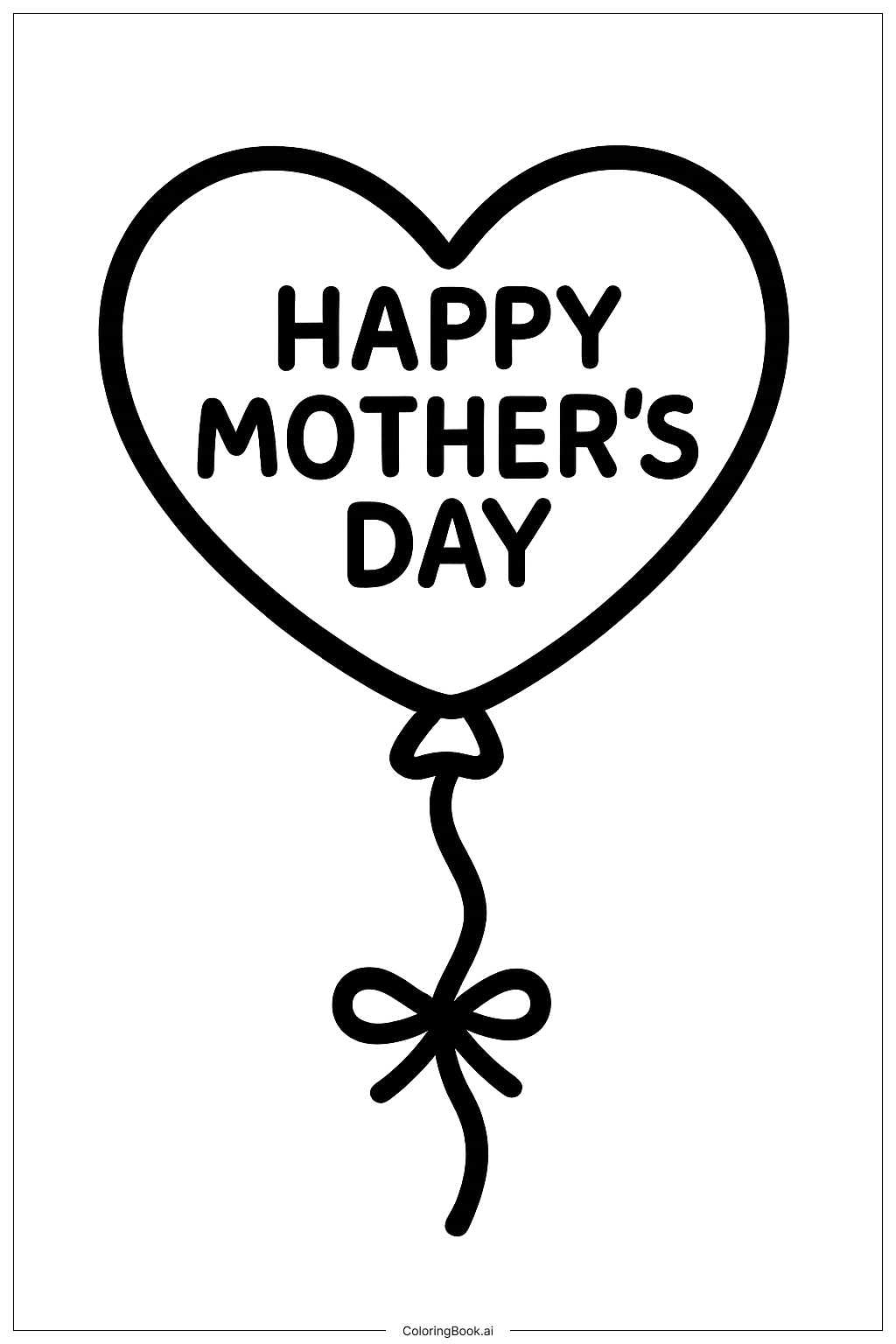 Mother's Day Heart Balloon Coloring Page