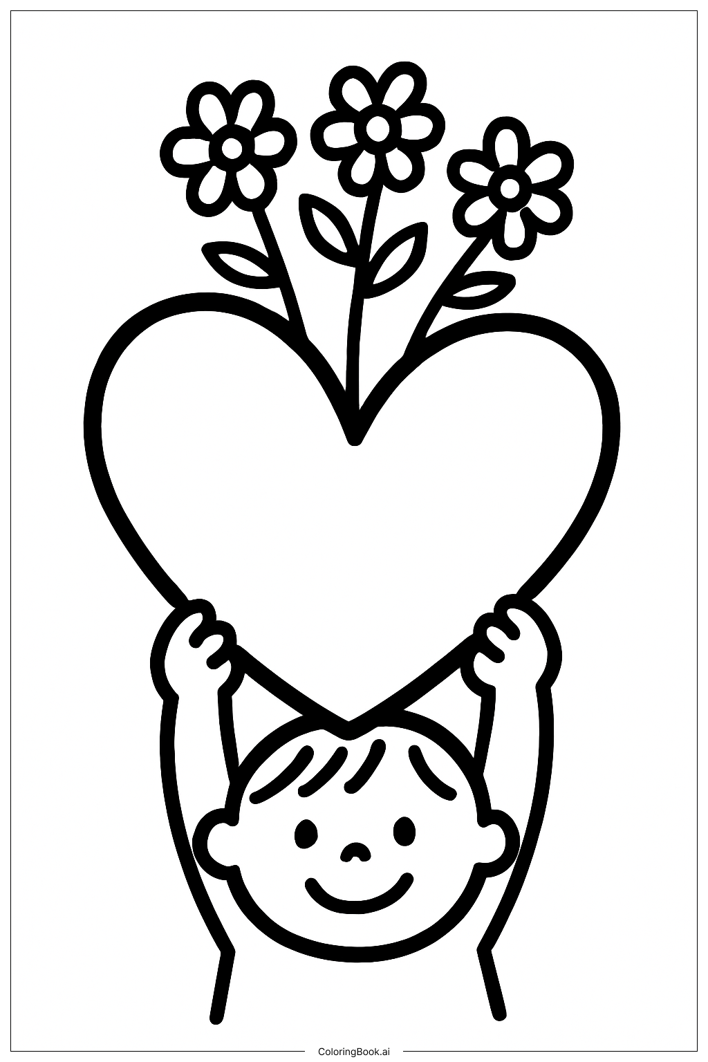 Mother's Day Heart Bouquet Coloring Page